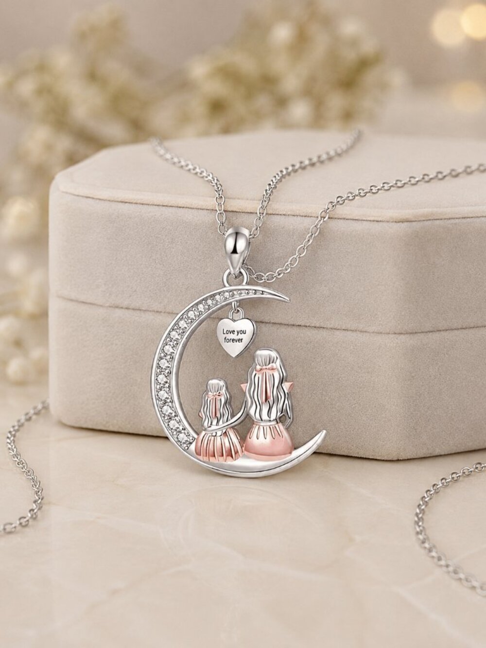 Mother & Daughter Crescent Moon Necklace Love You Forever NWT